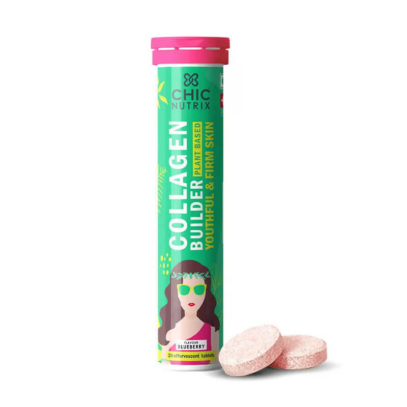 Chicnutrix Plant Based Collagen Builder Tablets for Youthful & Firm Skin -Blueberry Flavor - Distacart