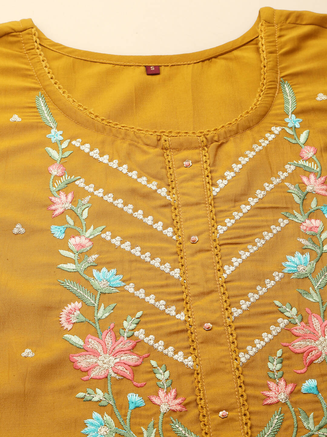Mustard Embroidered Chinon Straight Kurta With Trouser & Dupatta - Salimar - Distacart