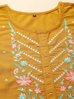 Thumbnail for Mustard Embroidered Chinon Straight Kurta With Trouser & Dupatta - Salimar - Distacart