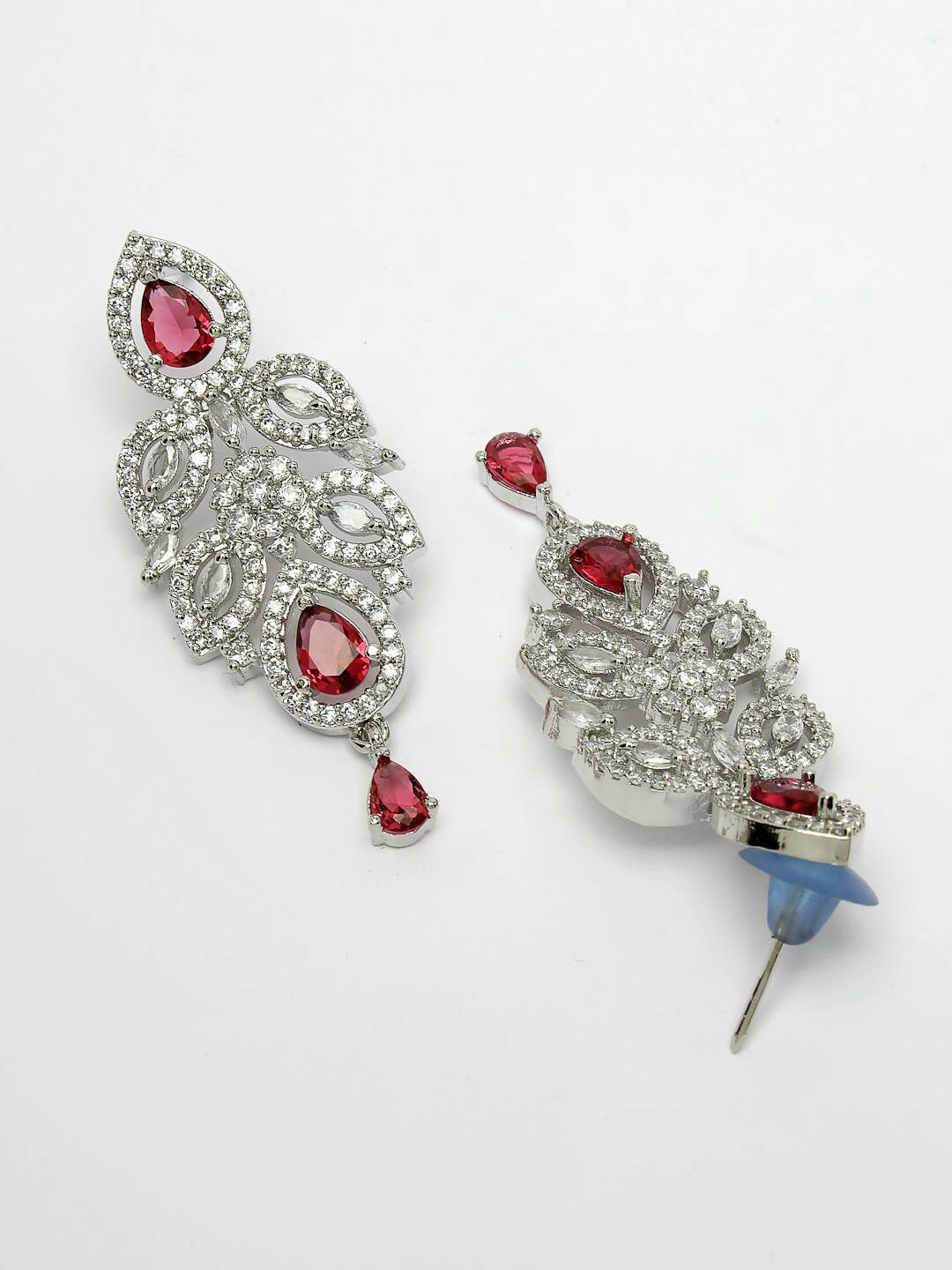 NVR Women Silver Plated & Maroon Cz Stone Handcrafted Jewellery Set - Distacart
