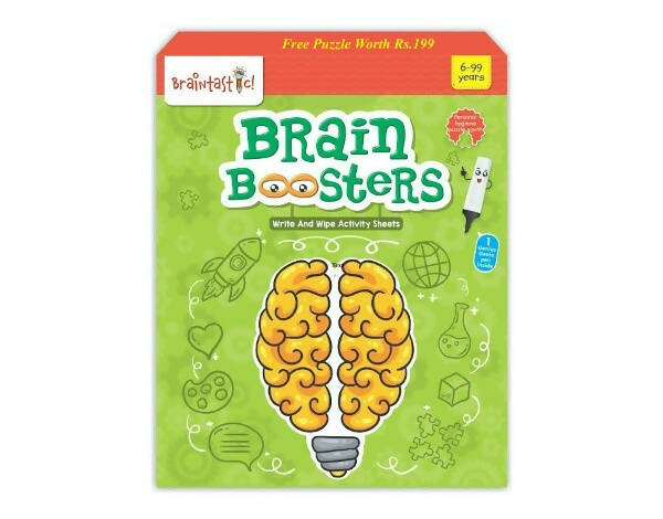 Braintastic Brain Booster Game/Toy (6-99 Years)-Write & Wipe Reusable Activity Sheets with Marker & Jigsaw Puzzle Learning Tools for Kids 6+ Years - Distacart