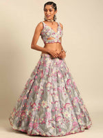 Thumbnail for House of Panchhi Grey Organza Sequins and Zarkan embroidery Lehenga choli & Dupatta - Distacart