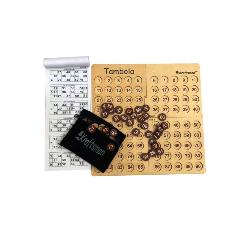 Kraftsman Portable Wooden Tambola Board Game With 600 Tickets - Distacart
