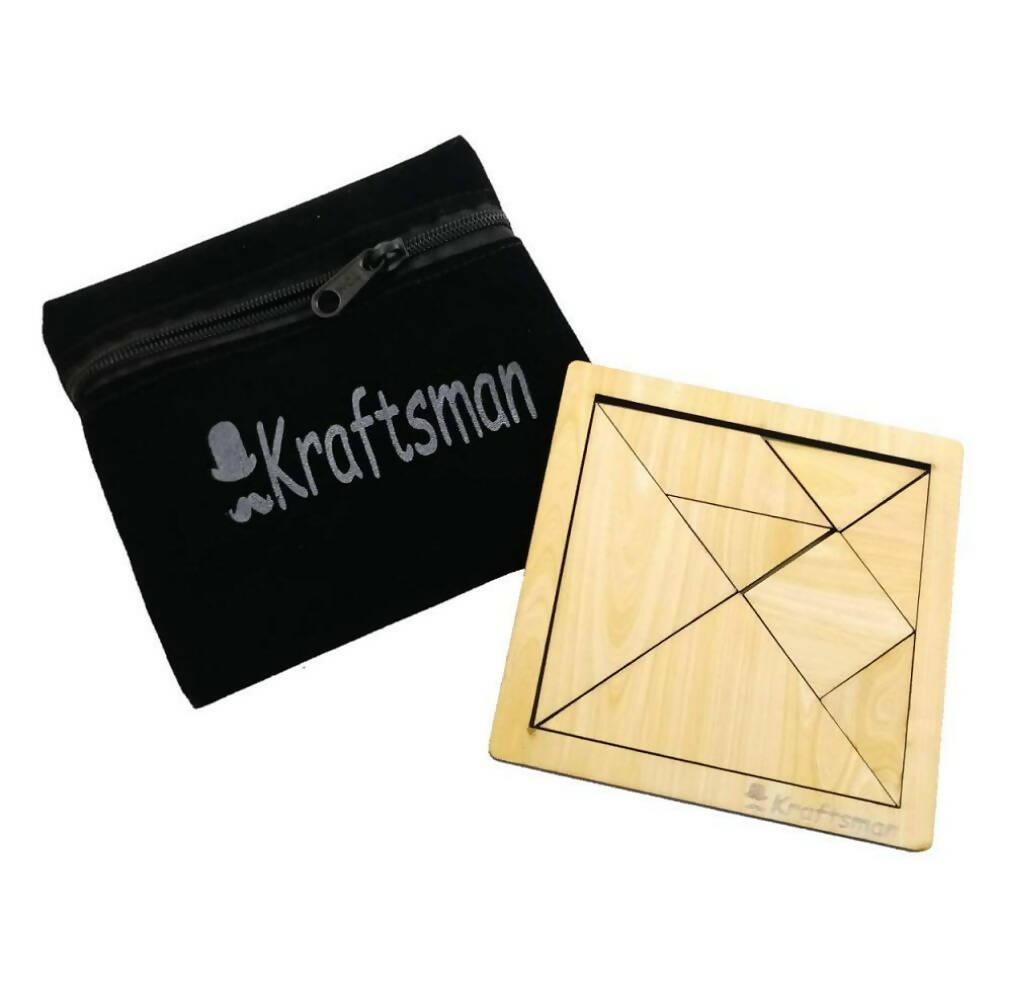 Kraftsman Portable Wooden Tangram Puzzle | 7 Pieces Puzzle Board for Kids and Adults | Travel Pouch Included - Distacart