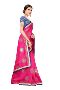 Thumbnail for Vamika Chanderi Cotton Foil Print Pink Saree 