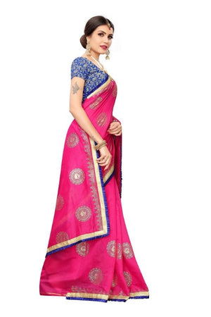 Vamika Chanderi Cotton Foil Print Pink Saree 
