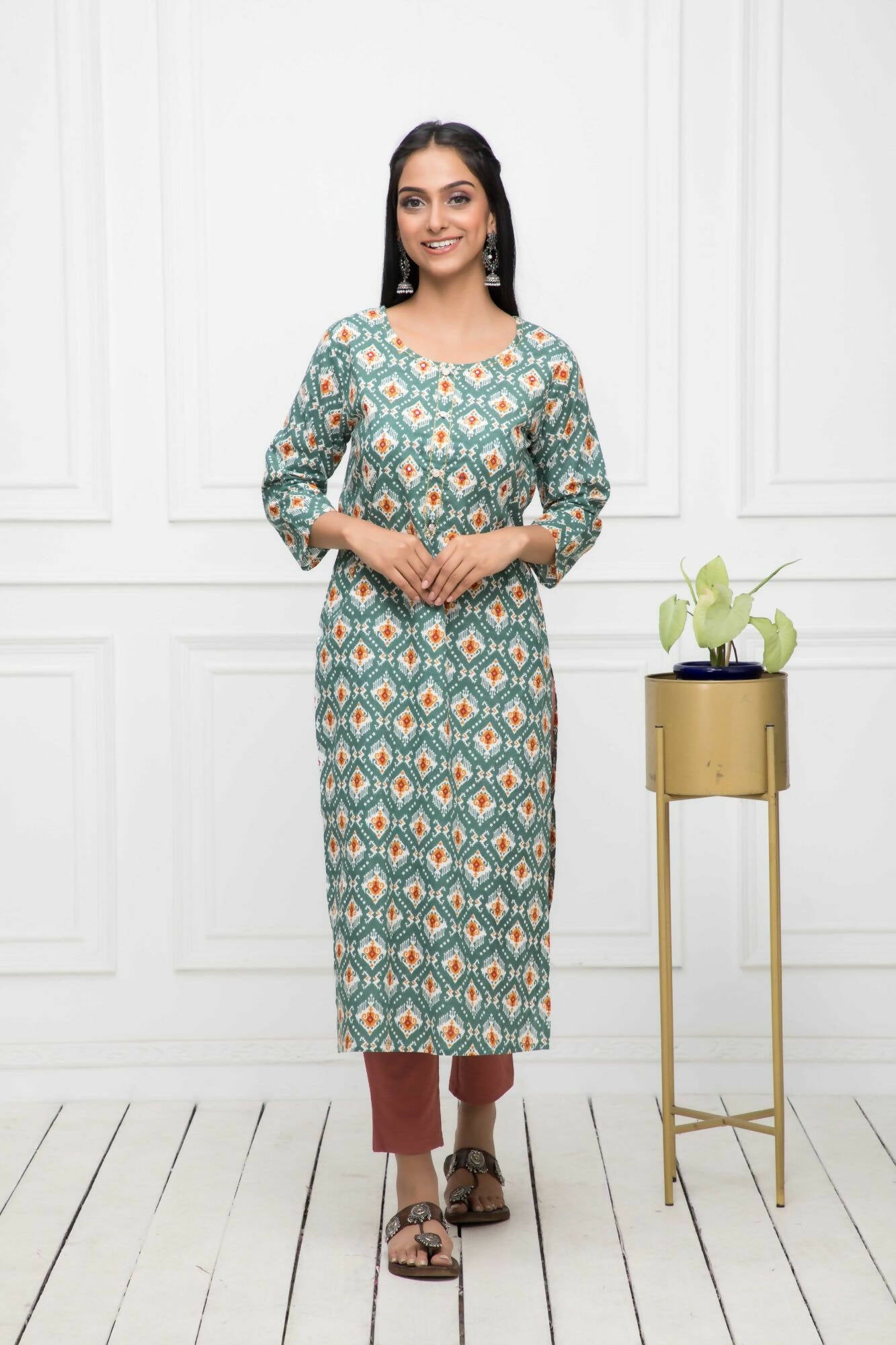 Myshka Multi Floral Cotton Straight Round Neck Women Kurtas - Distacart