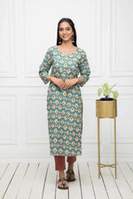 Thumbnail for Myshka Multi Floral Cotton Straight Round Neck Women Kurtas - Distacart