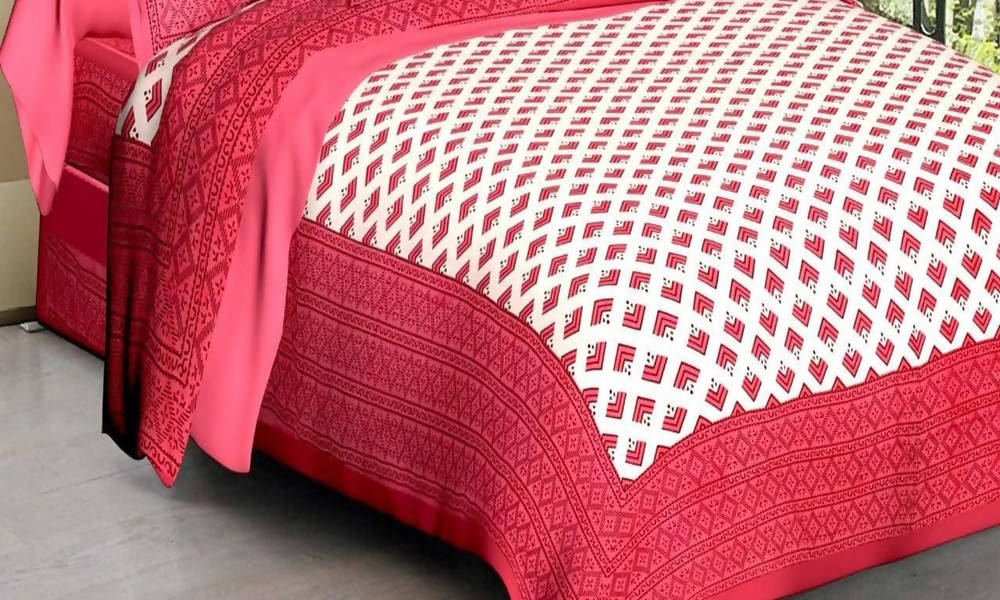Vamika Printed Cotton White & Pink Bedsheet With Pillow Covers (LEOC_BRFI_P) - Distacart