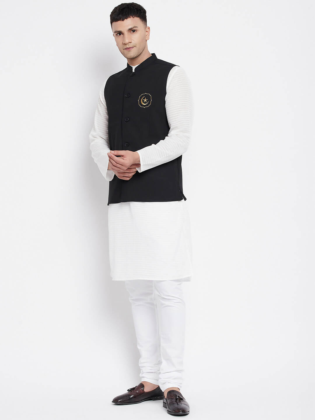 Even Apparels Black Pure Cotton White Kurta Sets With Eid Insignia Jackets PW668-CHA - Distacart