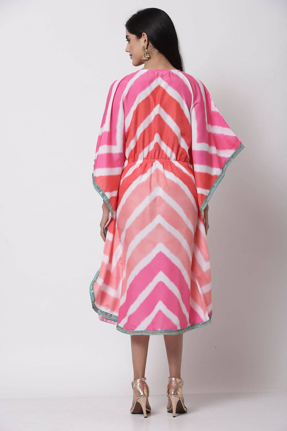 Myshka Women's Multi Polyester Printed Full Sleeve V Neck Casual Kaftaan