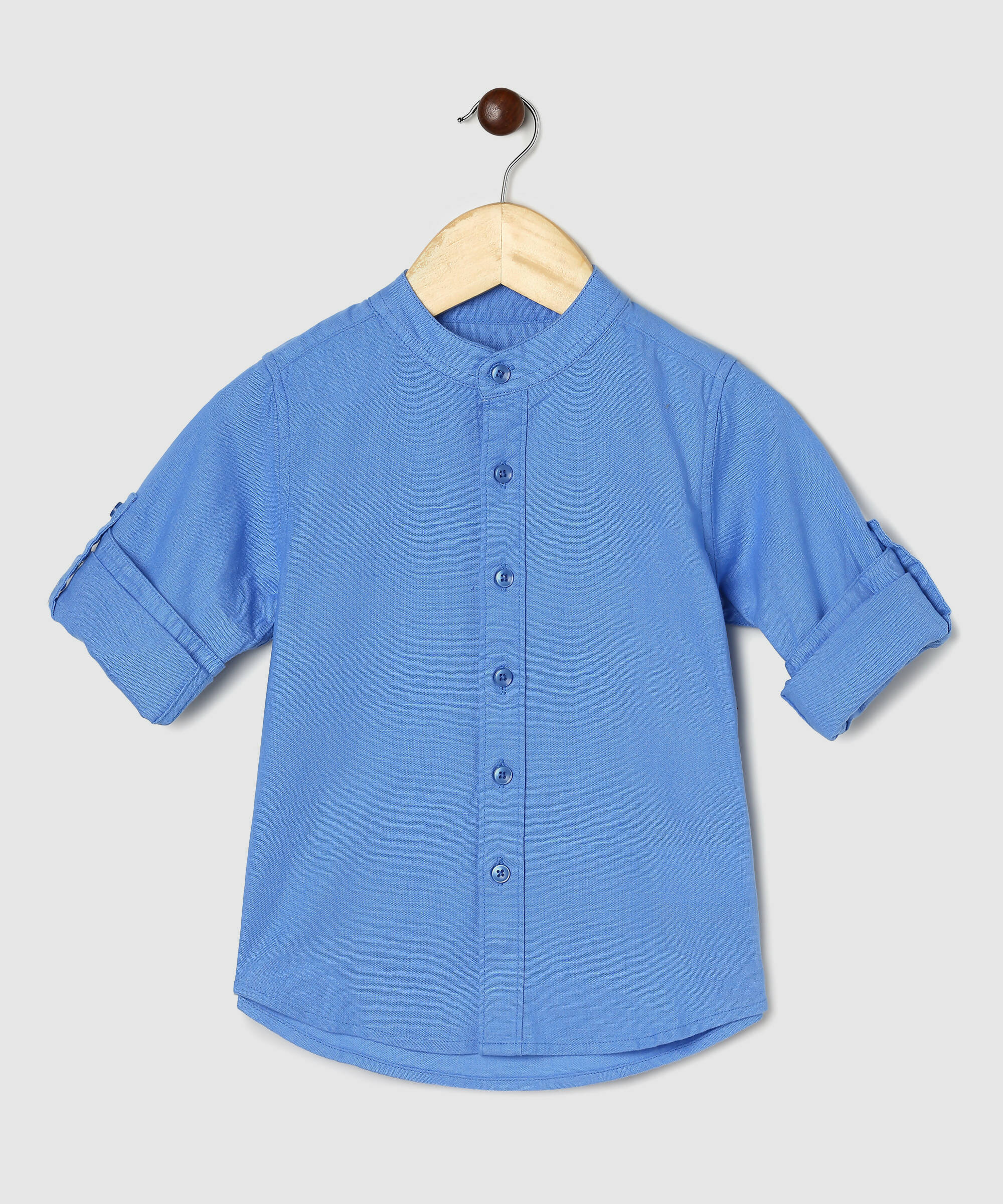 Manet Boys Mandarin Collar Full Sleeves Melange Shirt - Light Blue - Distacart