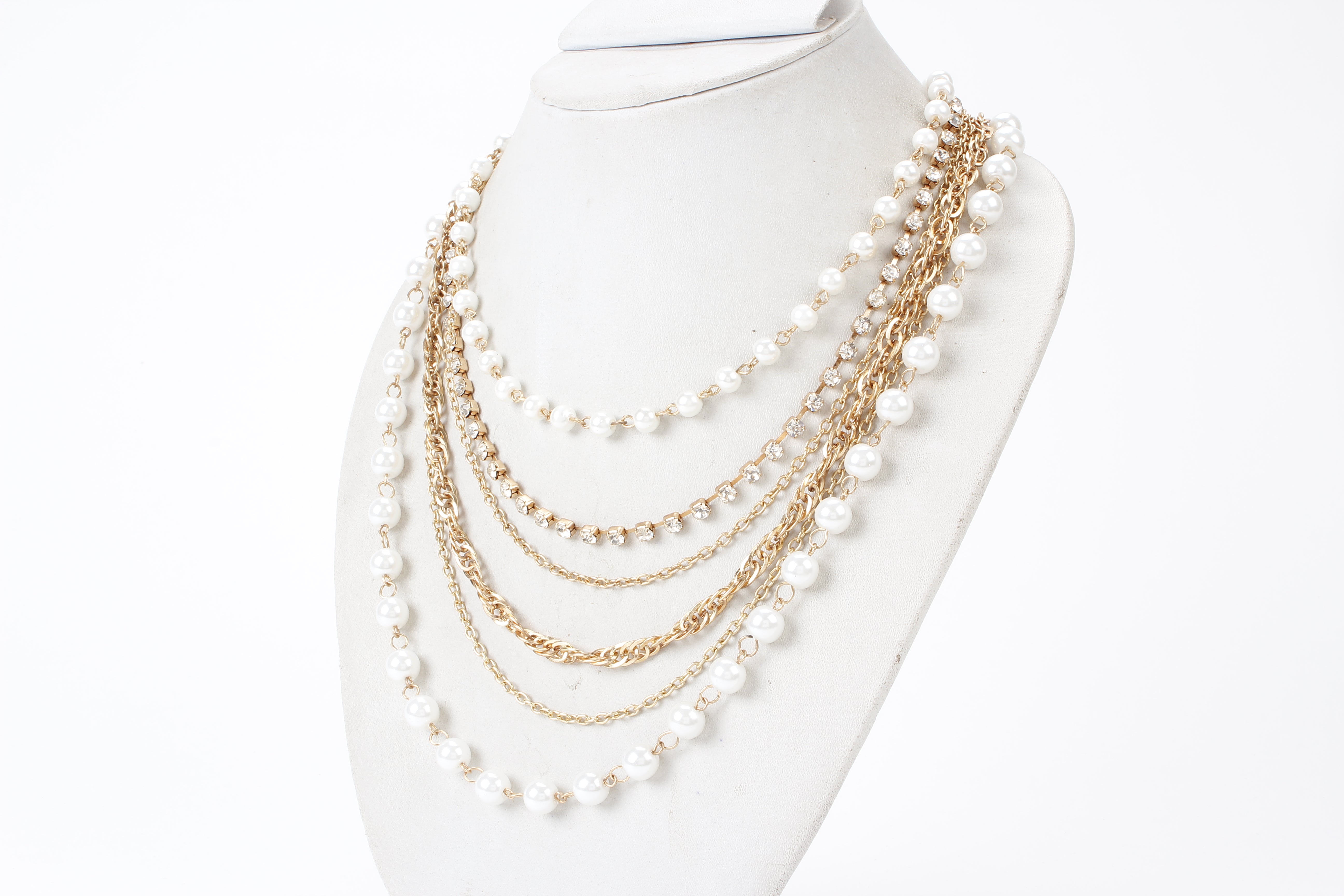 Gold-Plated Alloy Rhinestones And Pearl Layered Necklace - The Pari - Distacart