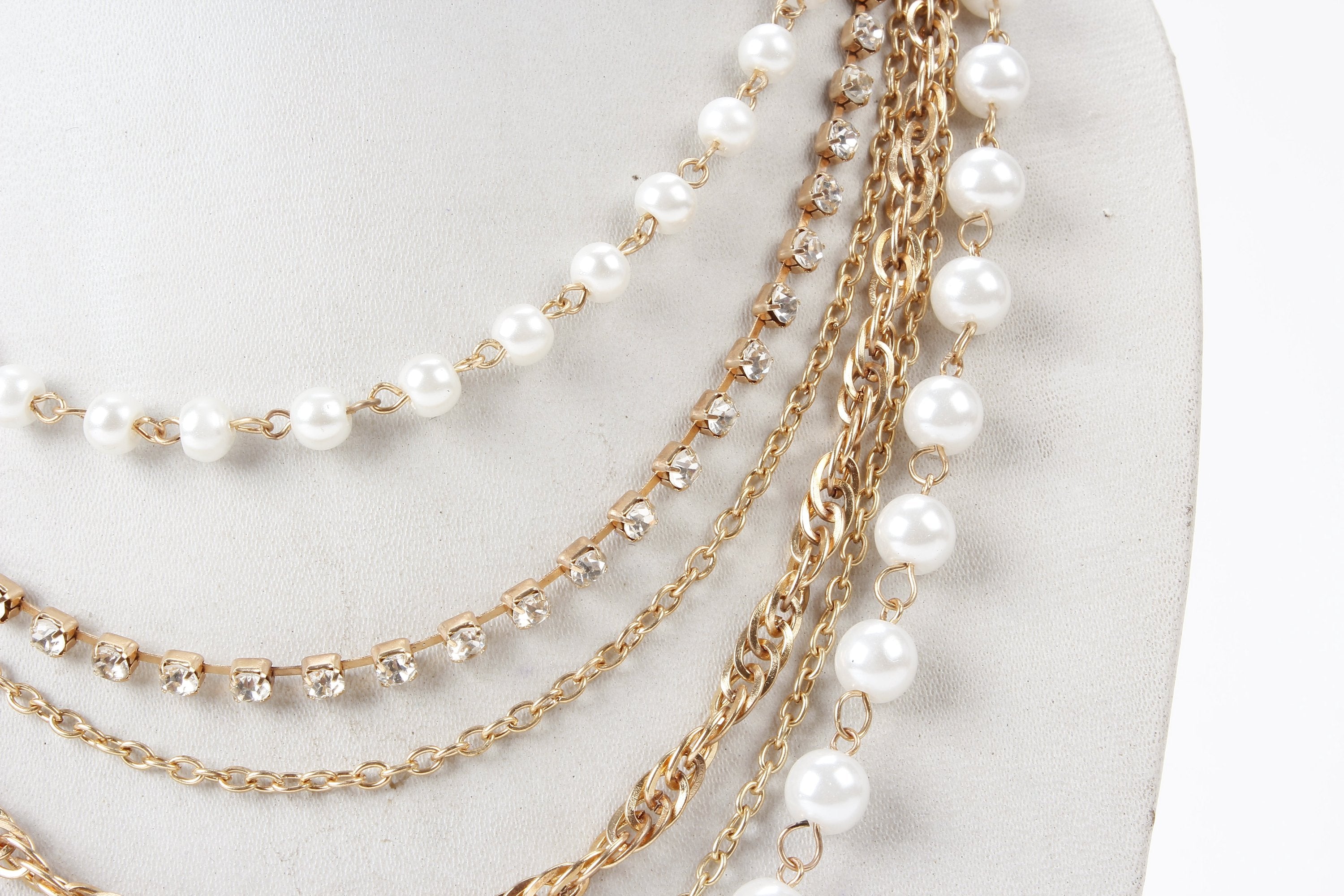 Gold-Plated Alloy Rhinestones And Pearl Layered Necklace - The Pari - Distacart