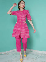 Thumbnail for Women Republic Pink Cotton Kantha Kurta Set - Distacart
