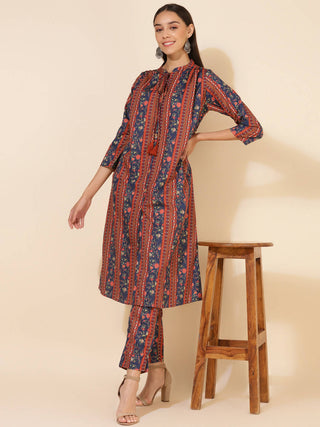 Janasya Women's Blue Crepe Digital Floral Printed Festive A-line Co-ords - Distacart