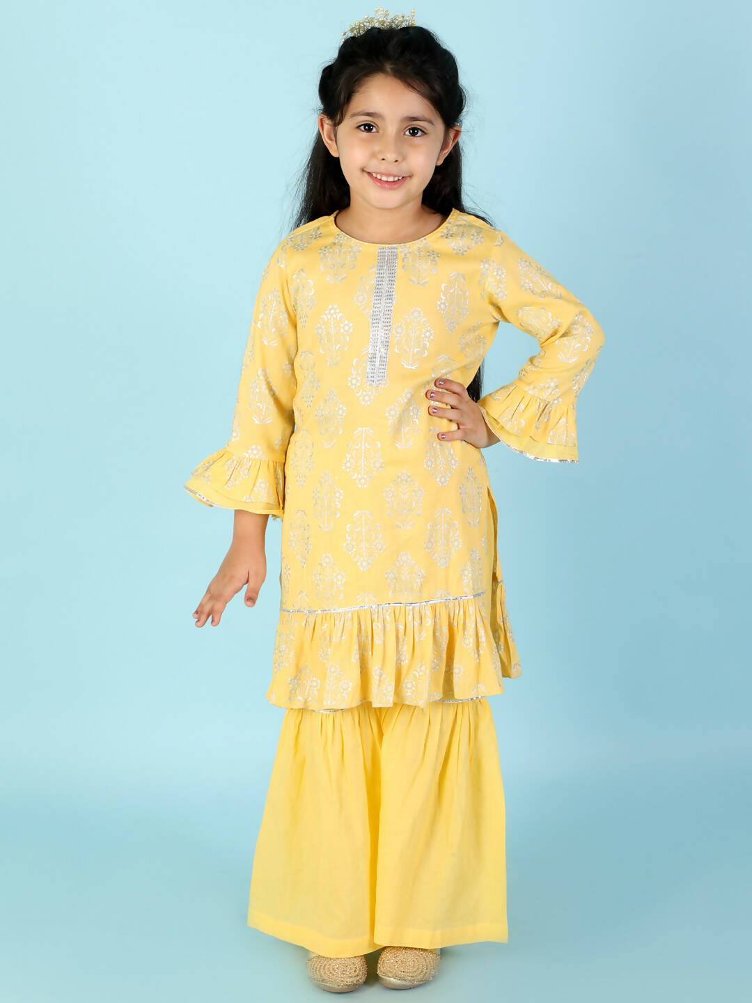 Lil Drama Girls Kurta With Sharara Set - Yellow - Distacart