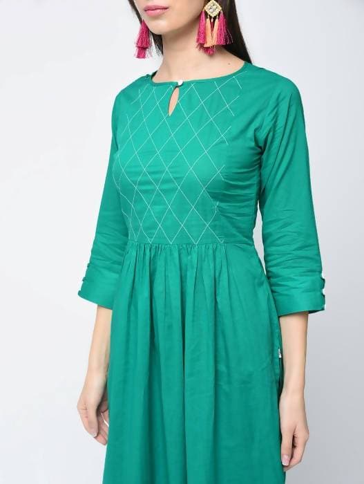 Aniyah Cotton Solid Flared Kurta With Key Hole Neck In Turquoise (AN-104K)