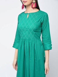 Thumbnail for Aniyah Cotton Solid Flared Kurta With Key Hole Neck In Turquoise (AN-104K)