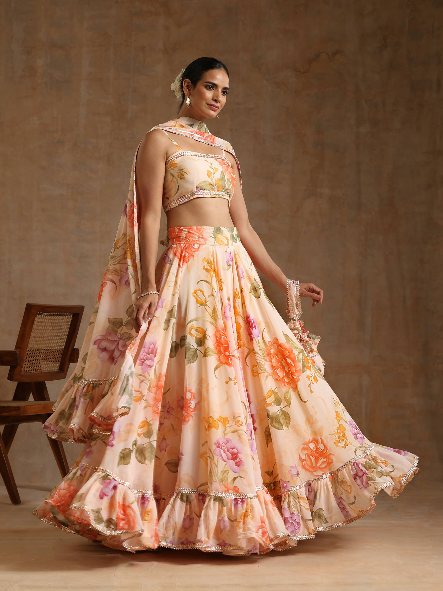 Pomcha Jaipur Peach Gul Ruhani Lehenga Set - Distacart