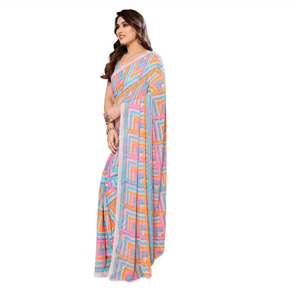 Women's Partywear Designer Grey Georgette Fancy Saree - Satrangi - Distacart