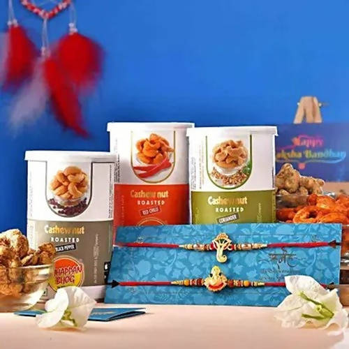 2 Ganesha Gajmukh Rakhi & Assorted Cashew