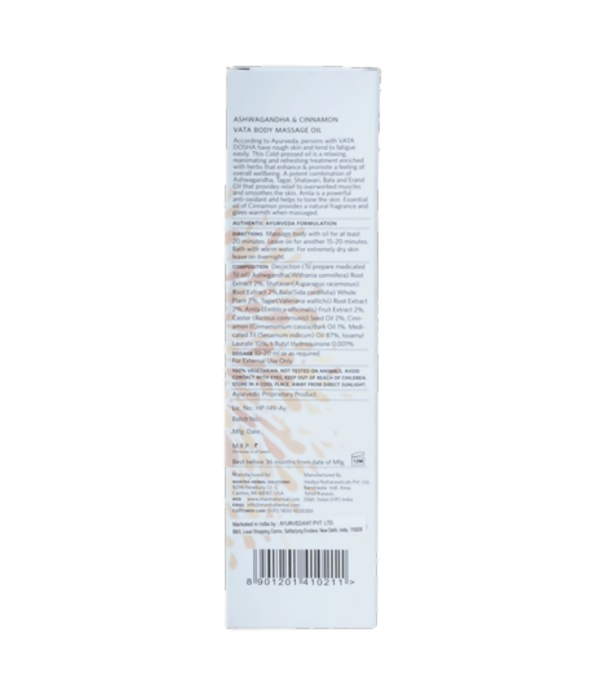 Mantra Herbal Ashwagandha & Cinnamon Vata Body Massage Oil - Distacart