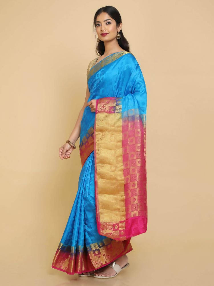 Kalamandir Checked Dark Blue Pashmina Saree