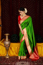 Thumbnail for DEIANA'S Beautiful Golden Jari with New Design Soft Lichi Silk Saree - Green - Distacart
