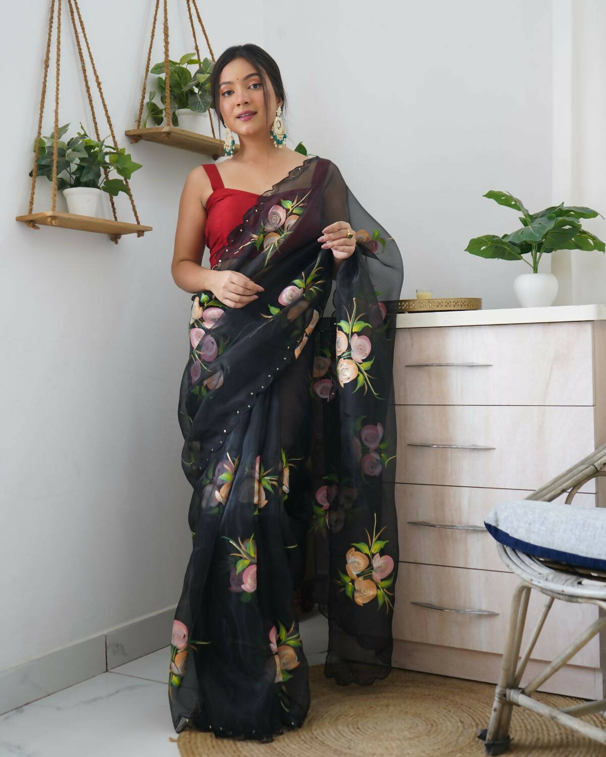 Vastrasky Black Organza Saree - Distacart