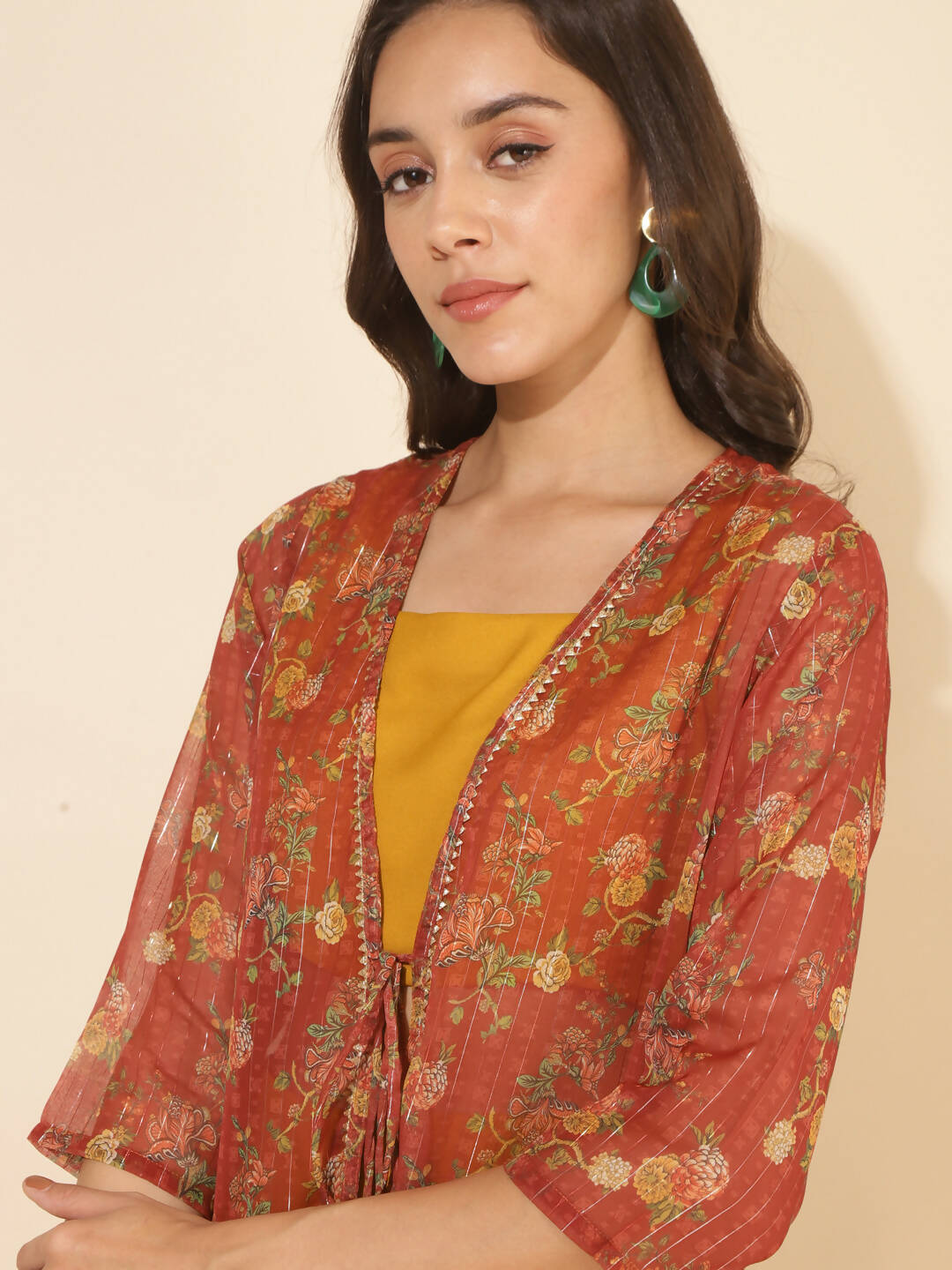 Janasya Women's Mustard Moss Solid Festive Crop Top Set - Distacart