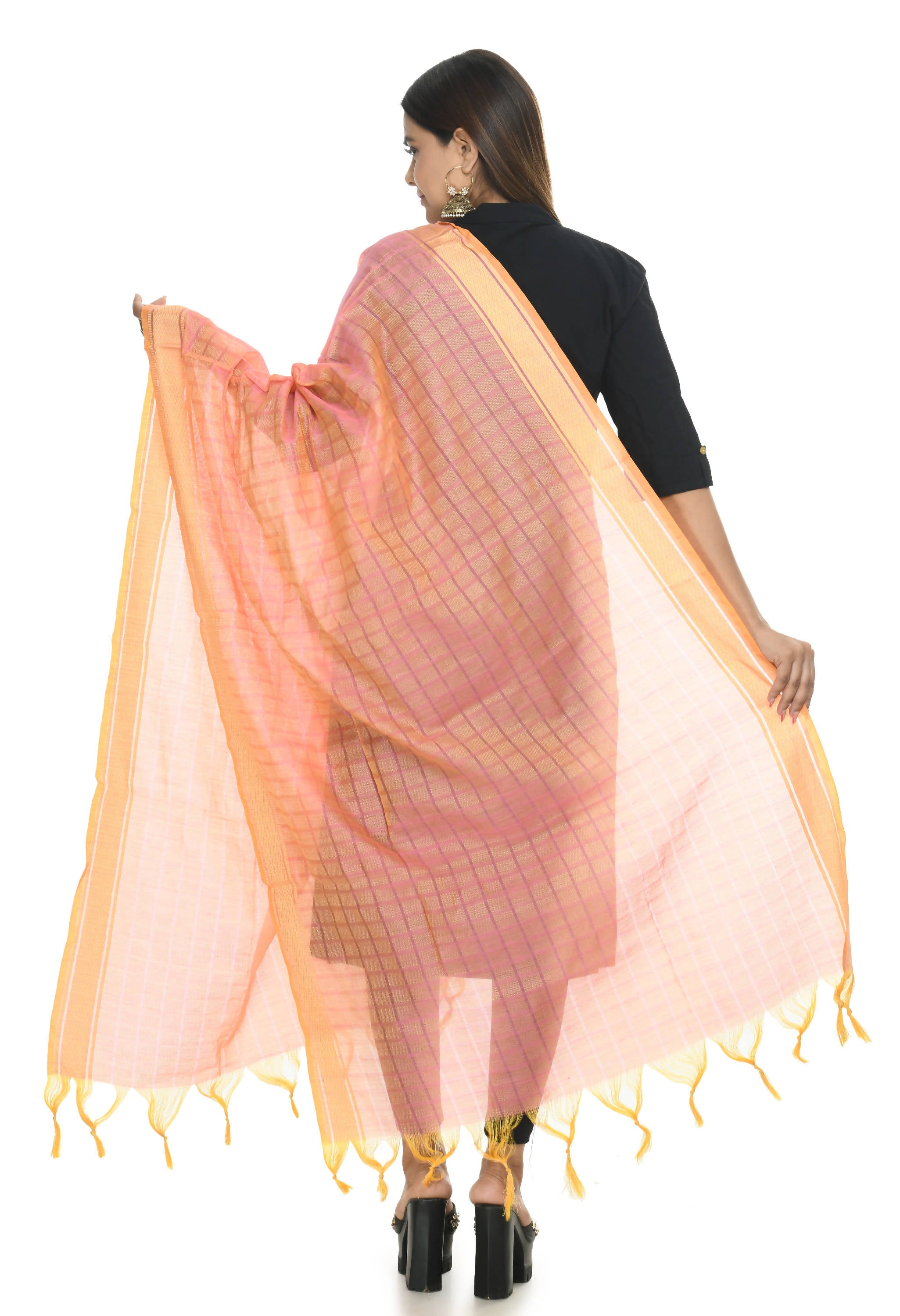 Mominos Fashion Moeza Handloom Cotton Peach Dupatta - Distacart