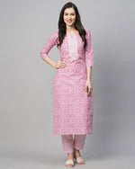 Thumbnail for Malishka Women's Printed Pink Cotton Blend Kurta Pant Set - Pink - Distacart