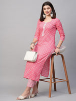 Thumbnail for Malishka Women's Printed Pink Cotton Blend Kurta Pant Set - Pink - Distacart