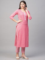 Thumbnail for Malishka Women's Printed Pink Cotton Blend Kurta Pant Set - Pink - Distacart