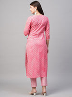 Thumbnail for Malishka Women's Printed Pink Cotton Blend Kurta Pant Set - Pink - Distacart