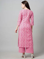 Thumbnail for Malishka Women's Printed Pink Cotton Blend Kurta Pant Set - Pink - Distacart