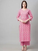 Thumbnail for Malishka Women's Printed Pink Cotton Blend Kurta Pant Set - Pink - Distacart