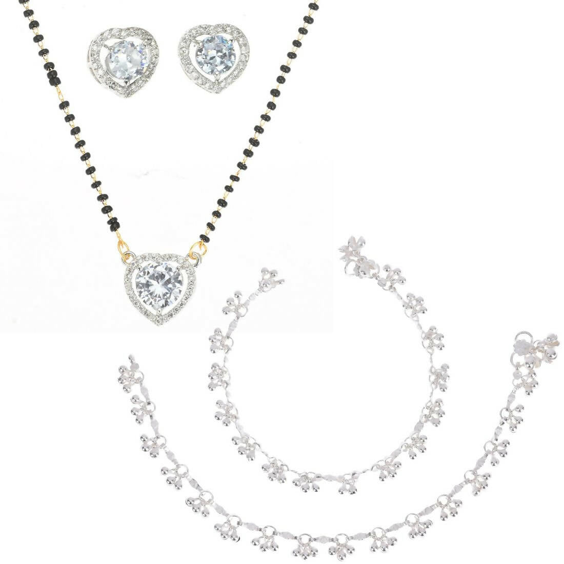 AanyaCentric Gold-plated Mangalsutra Pendant Earring Set & Silver Plated Anklet - Distacart