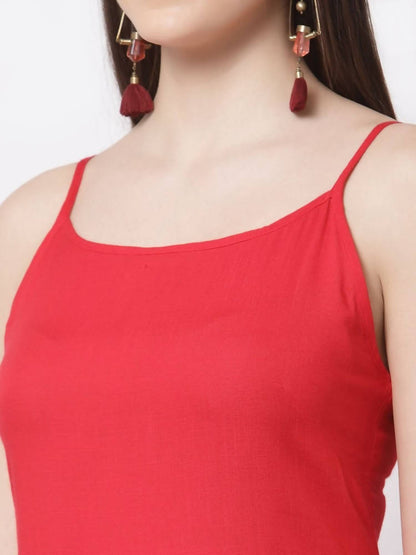 Myshka Red Color Rayon Solid Kurta With Palazzo Dupatta Set