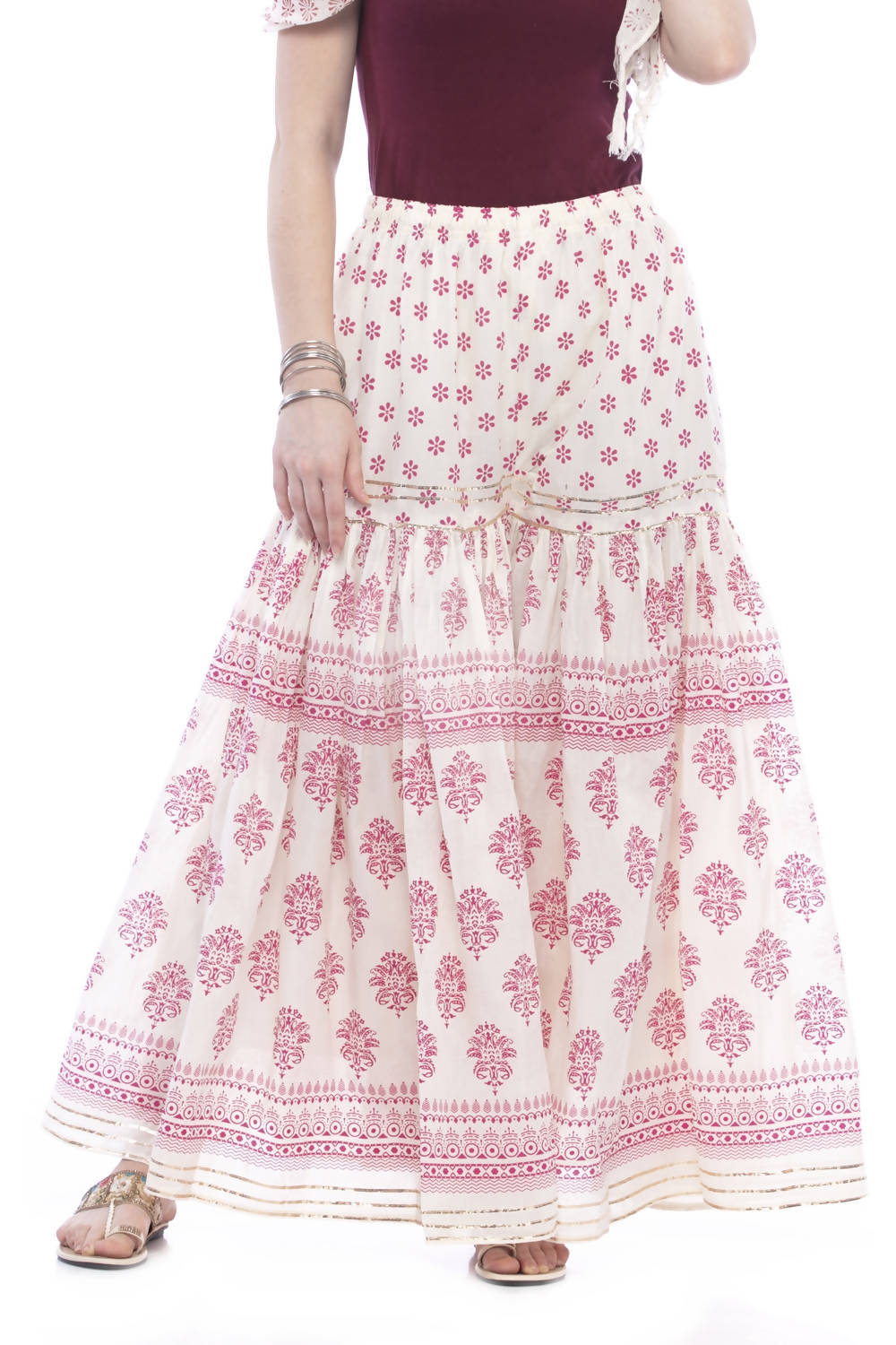 Mominos Fashion Cotton Block Print With Lace Work Off White Maroon Color Prints Palazzo - Distacart