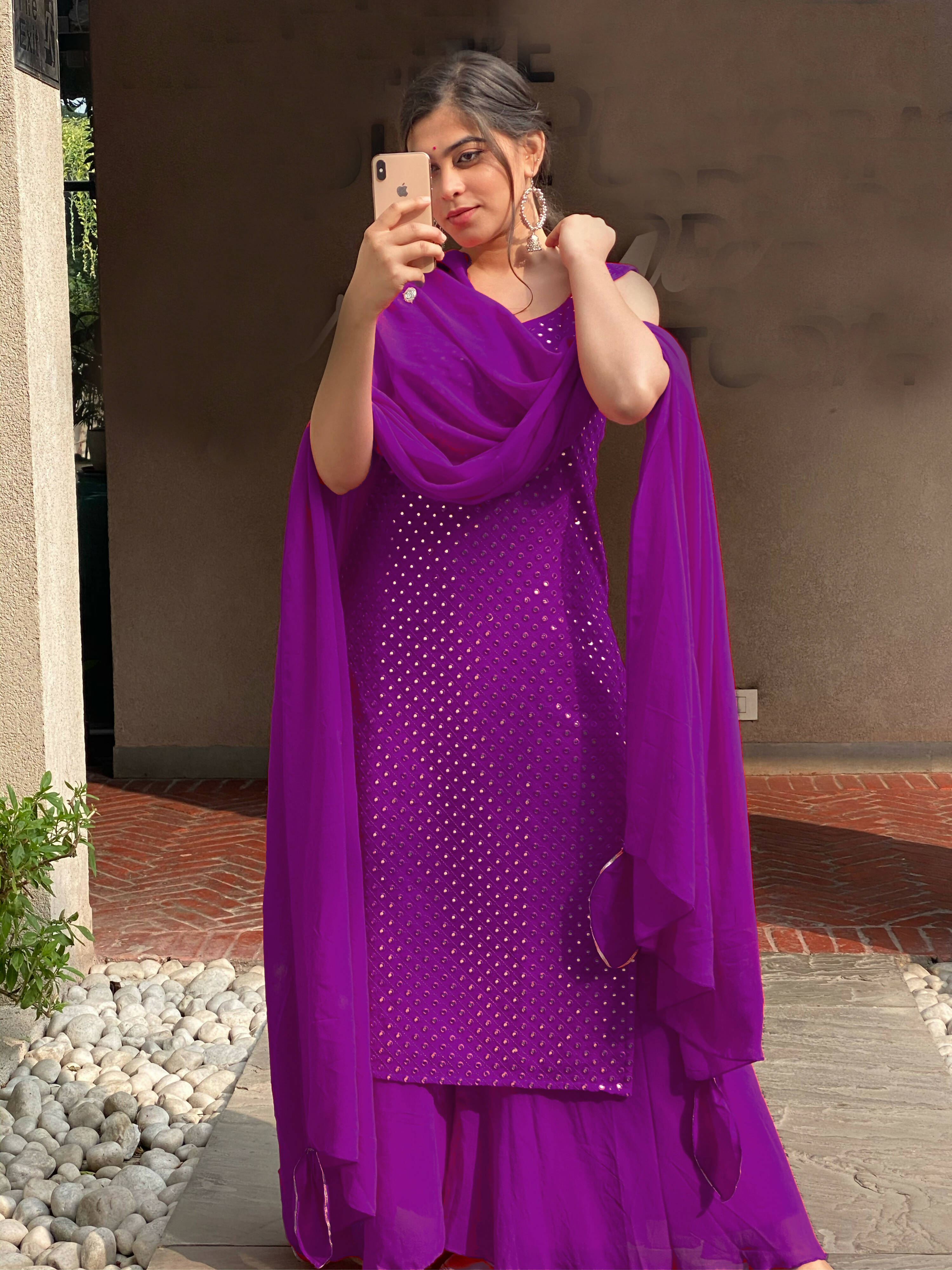 Partywear Designer Purple Georgette Palazzo Suit - Anbazaar - Distacart