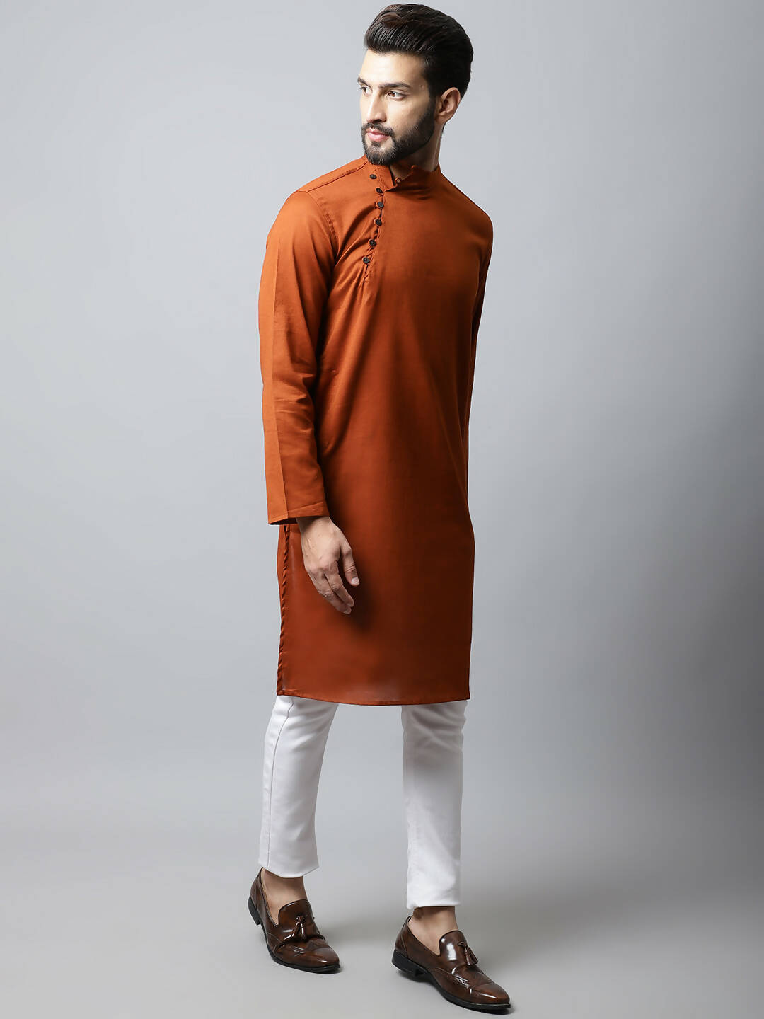Even Apparels Brown Color Pure Cotton Men's Kurta With Side Placket (SLD1137) - Distacart