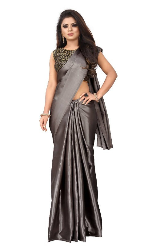  Grey Satin Designer Saree (PAVITRA GREY)