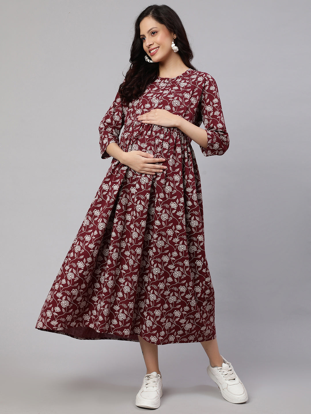 MomToBe Orange Floral Print Maternity Dress