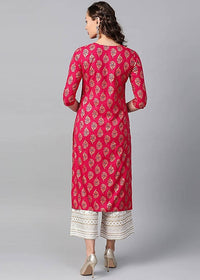 Thumbnail for Vamika Pink Printed Rayon Casual Wear Kurta Set