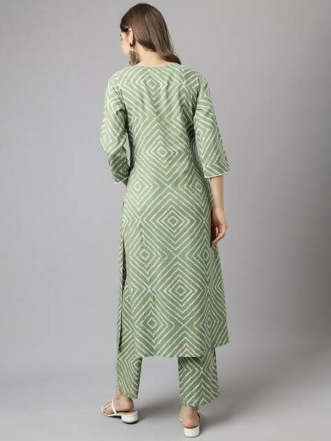 FIORRA Women's Green Cotton A-Line Kurta Set - Distacart