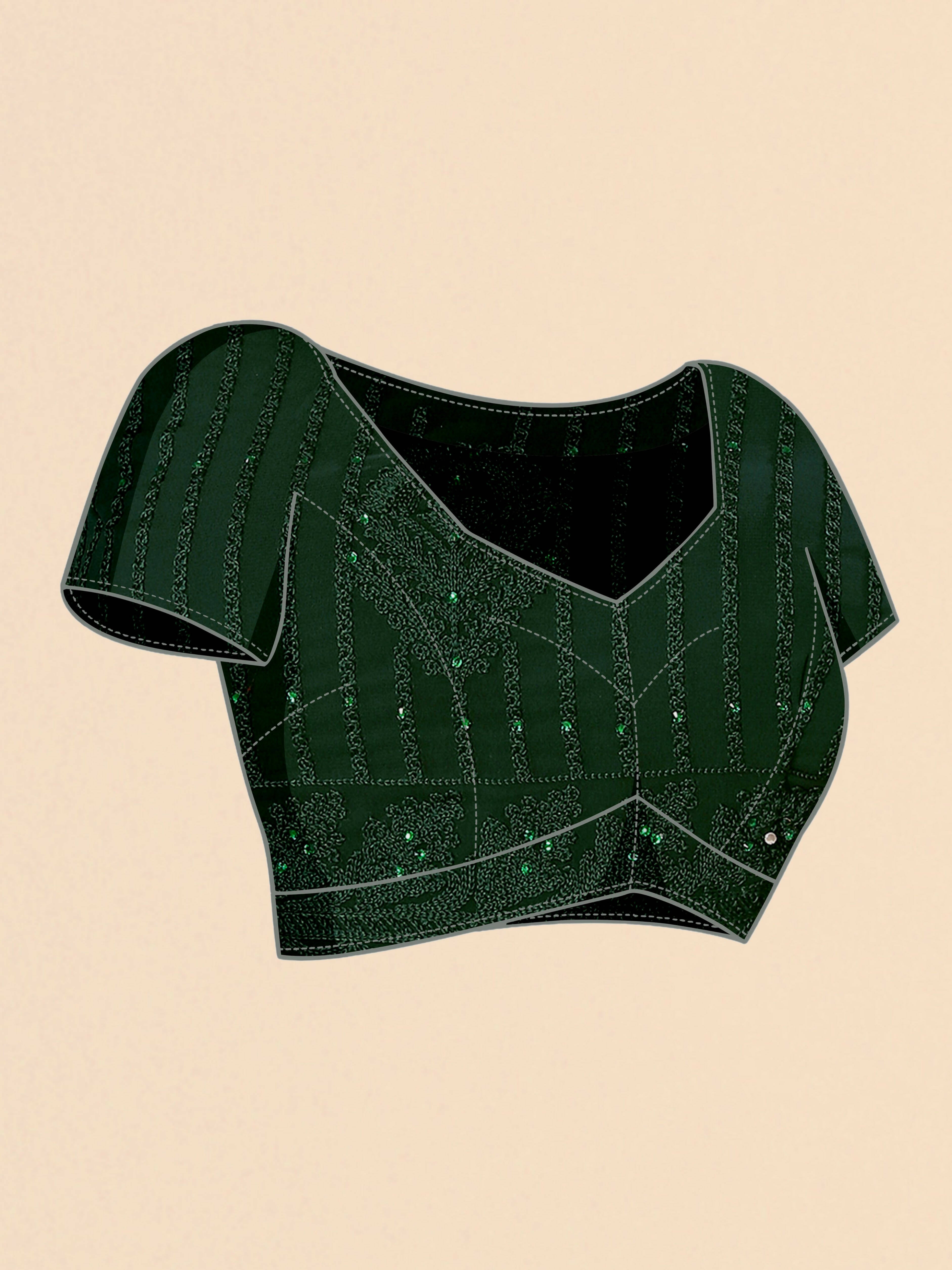Green Georgette Embroidered and Stone Work Saree with Unstitched Blouse Piece - Roozal - Distacart