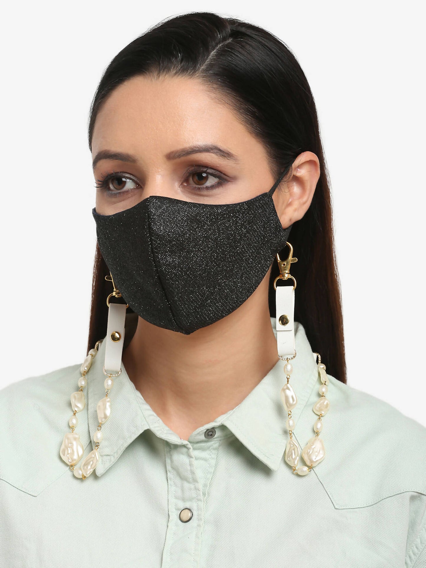 Women's White Mother Of Pearl Mask Chain - Ruby Raang - Distacart