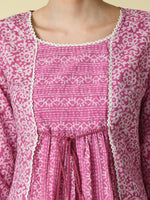 Thumbnail for Myshka Women's Pink Floral Printed Gown Dress - Distacart